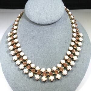 Light Pink Gold Rhinestone Choker Necklace, 18 Inches, Prong Set Rhinestones